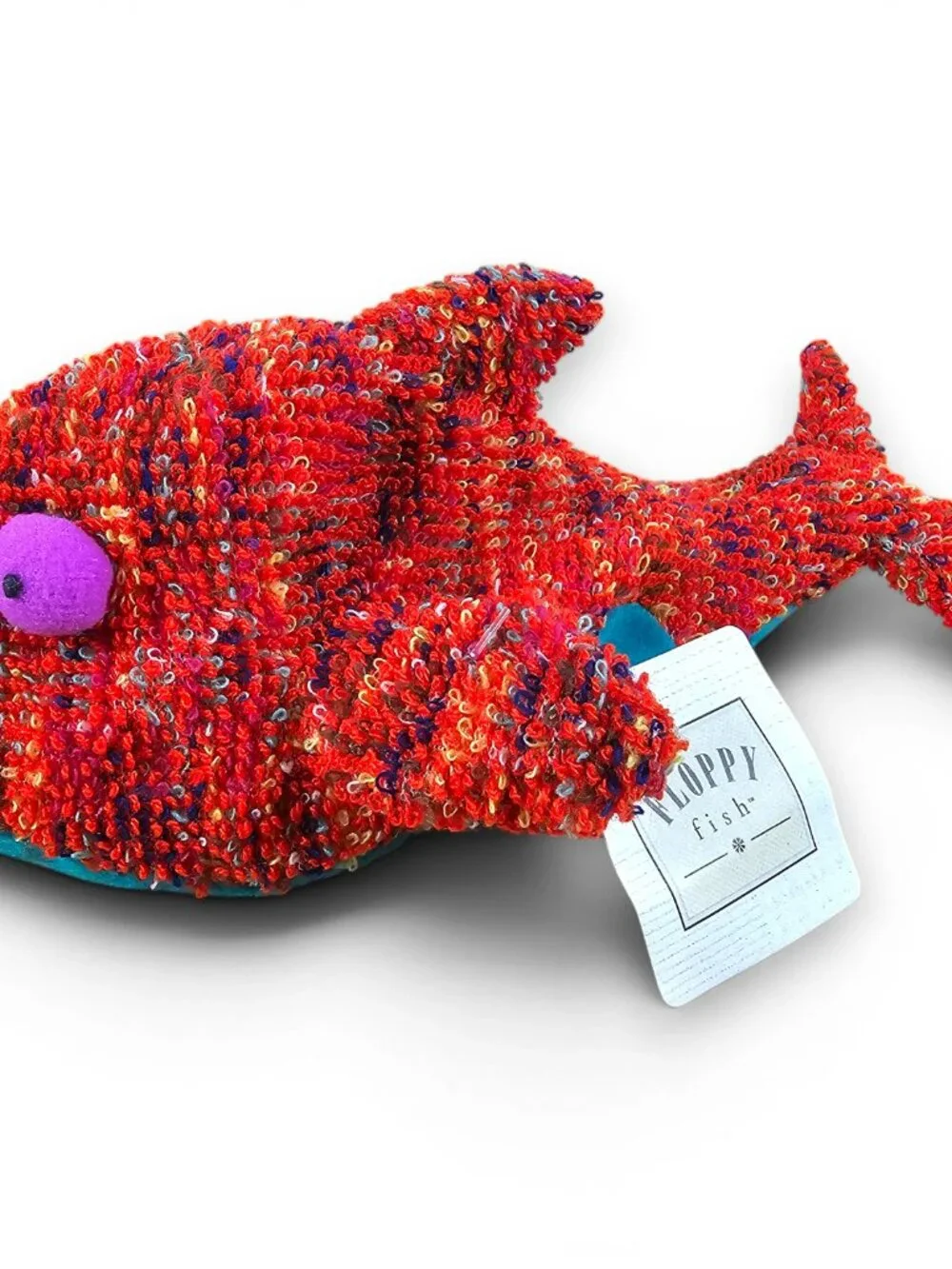 Russ Berrie Floppy Fish Beanbag Plush Toy Red Textured Terry Cloth w/ Tags 8.5
